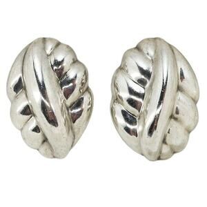 Vintage MCM Signed Zina Huge Puffy Modernist Sterling Silver Clip On Earrings